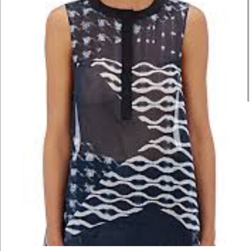 Public School New York Navy Blue Sheer Cyra Printed Silk Tunic Top 4